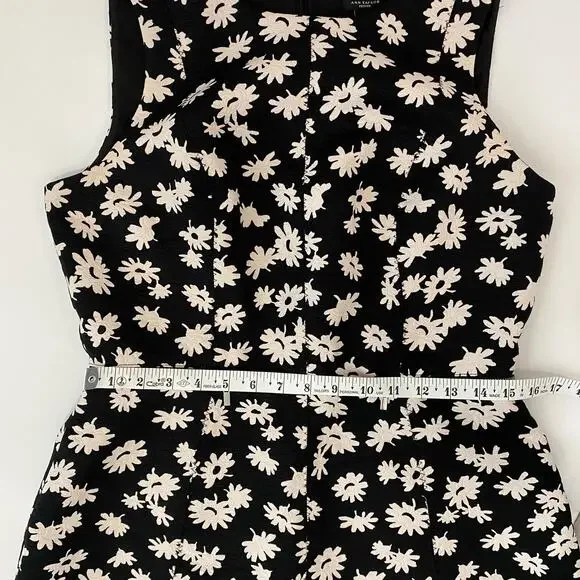 Ann Taylor Daisy Print Jacquard Mini Dress Black White A Line Petite 10 - Picture 10 of 12